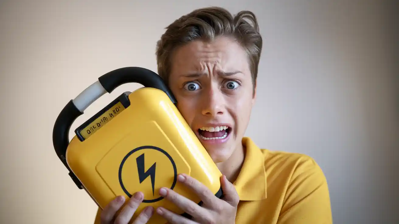 a scared person holds an aed