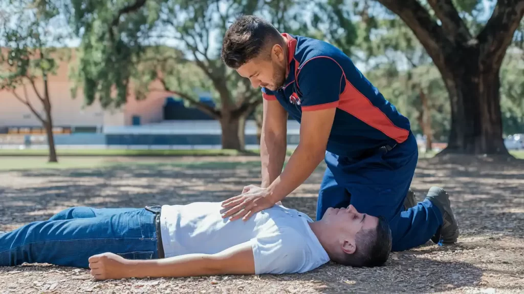 a man gives cpr to another man