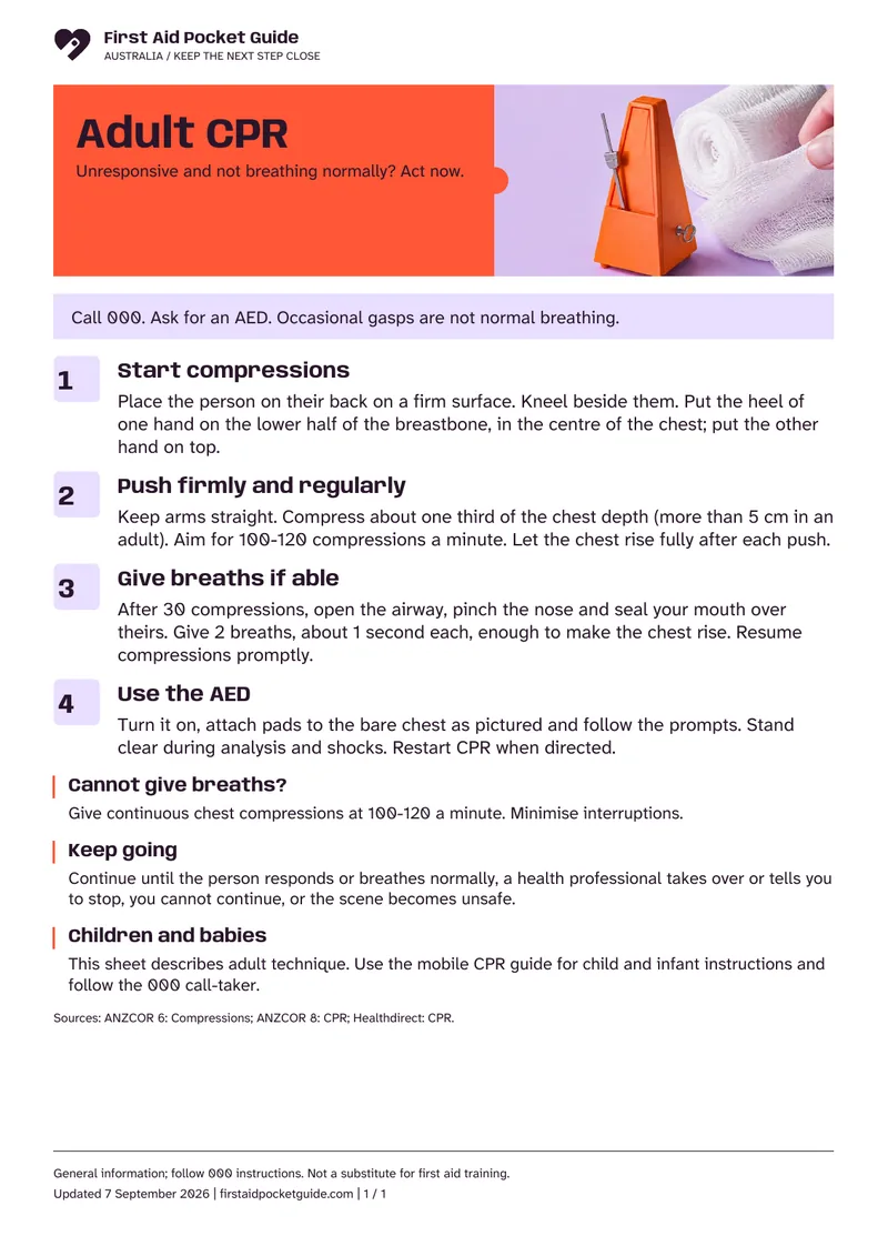 Actual A4 document preview: Adult CPR. The full text follows below.