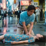 A Japanese Man gives CPR to a woman