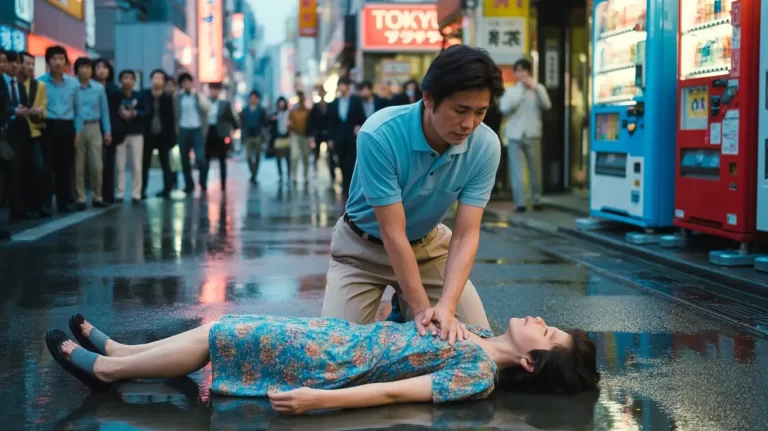 A Japanese Man gives CPR to a woman